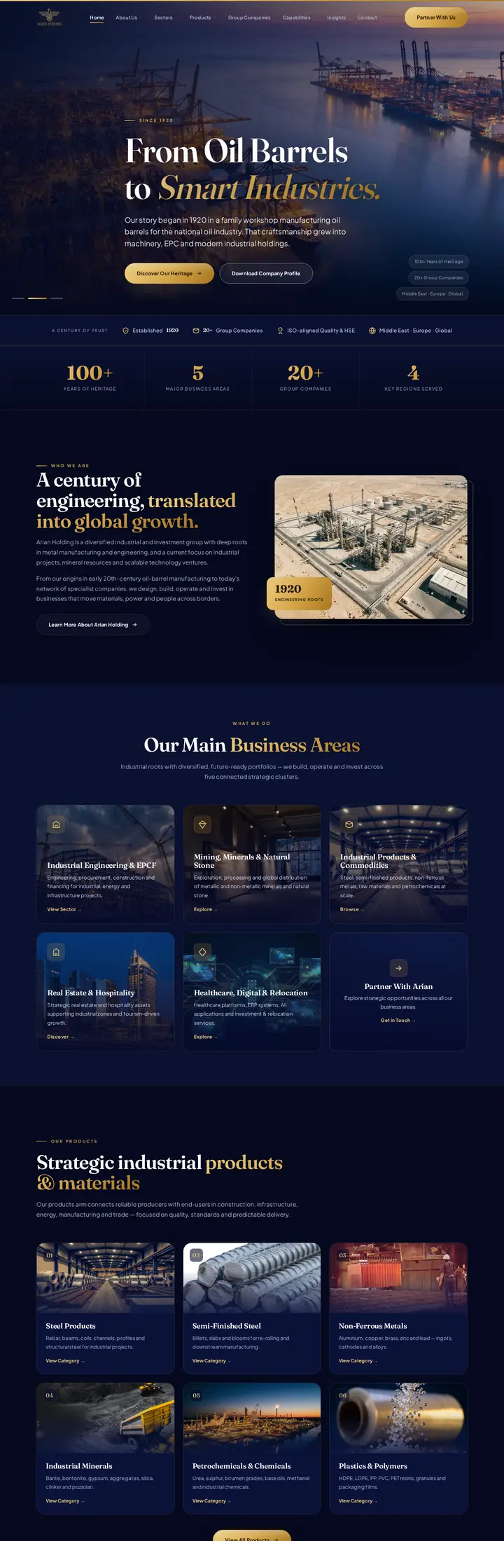 Arian Holding website homepage designed by Fonix Marketing