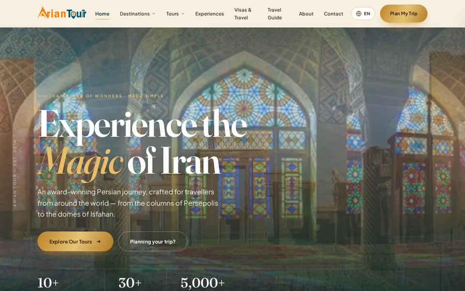 Arian Tour website homepage designed by Fonix Marketing
