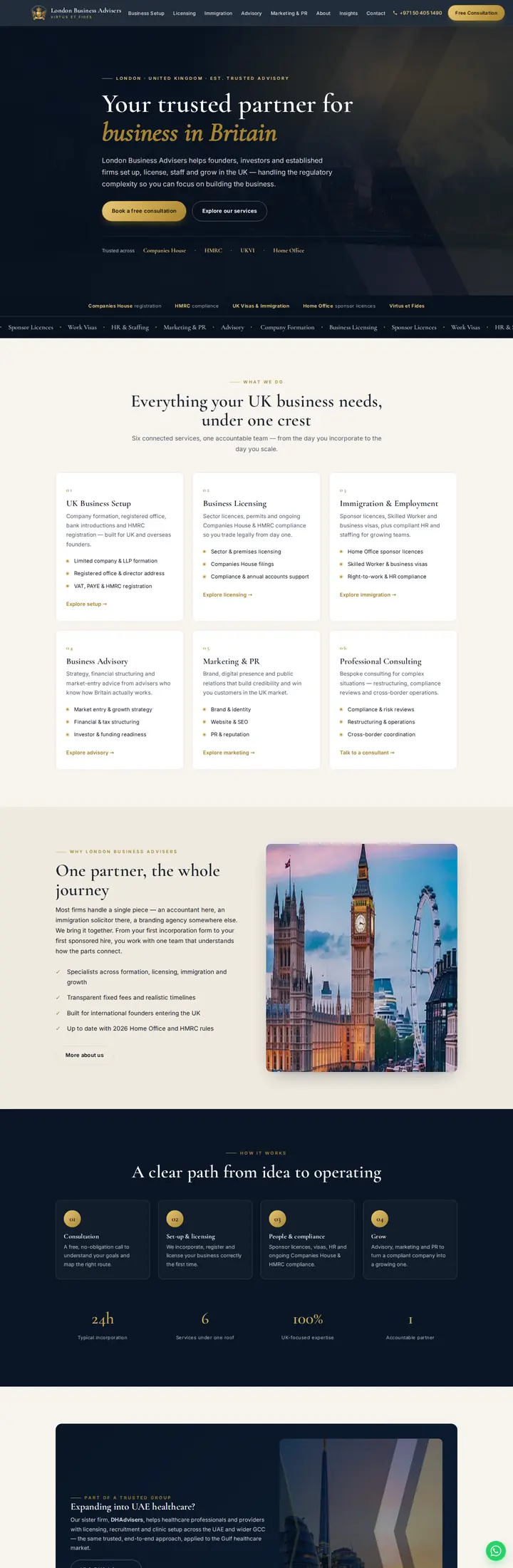 London Business Advisers website homepage designed by Fonix Marketing